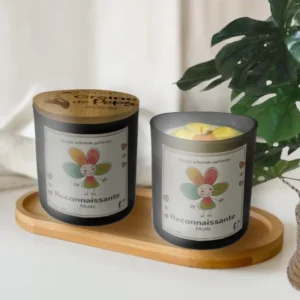 Duo de bougies bien-être + plateau bambou offert