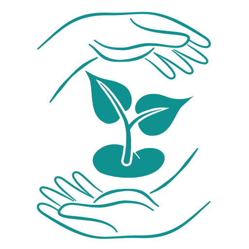 icone mains graine plante maternite Deux mains entourant et protégeant une jeune plante, accompagnement bien-être autour de la maternité