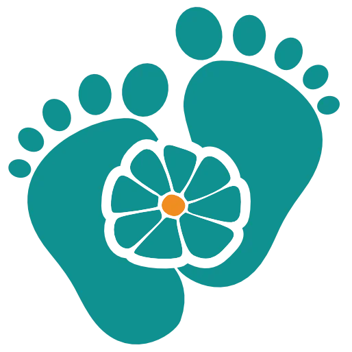 icone pieds fleur dtma Des empreintes de pieds et une fleur représentent le chemin parcouru en DTMA bien-être